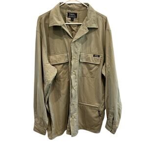 National Geographic Mens Nylon Safari Shirt Size XL Green Vented Outdoor Hiking